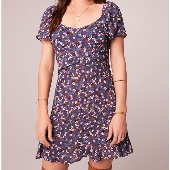 NWT B.O.G. Band of the Free Coraline Floral Crossover Mini Dress Sz. S Purple - Picture 3 of 11